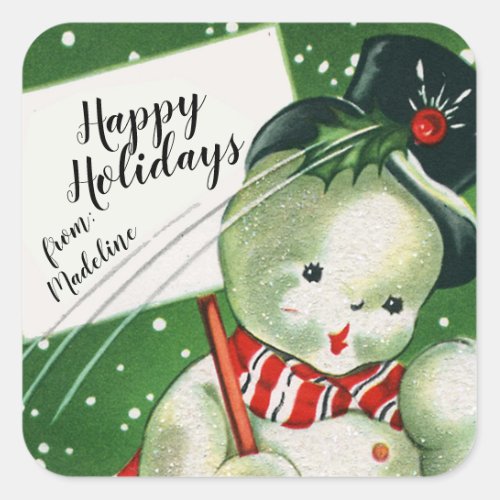 Merry Christmas  Retro Snowman Gift Tag