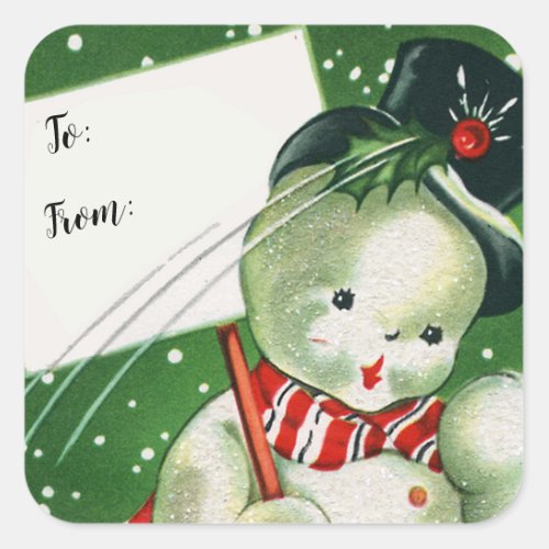 Merry Christmas  Retro Snowman Gift Tag