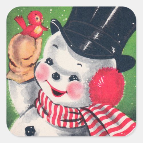Merry Christmas  Retro Snowman Square Sticker