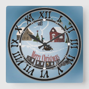Merry Christmas , retro Square Wall Clock
