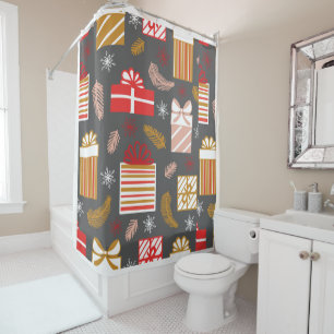 Merry Christmas Retro Stars Holiday Shower Curtain