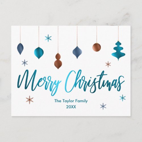 Merry Christmas Retro Teal Copper Navy Decor Holiday Postcard