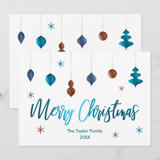 Merry Christmas Retro Teal Copper Navy Decor Invitation (Front/Back)