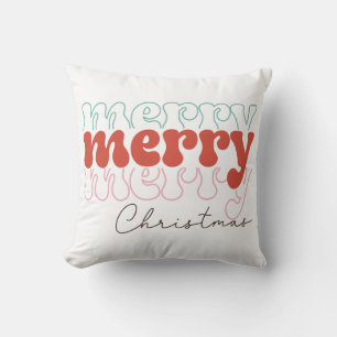 Merry Christmas Retro Throw Pillow