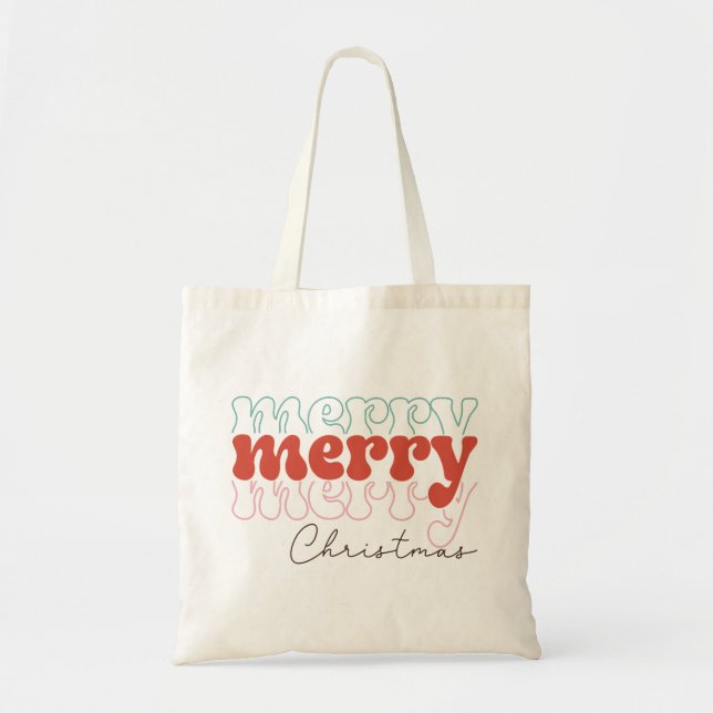 Merry Christmas Retro Tote Bag (Front)
