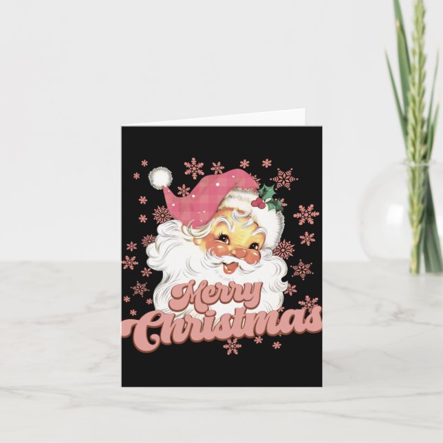 Merry Christmas Retro Tygraphy Santa Nk Hat T Shir Card (Front)