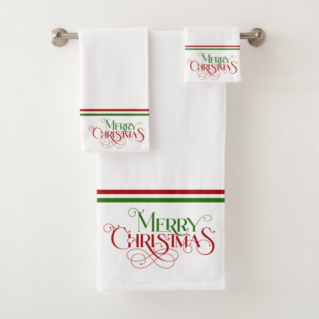 Merry Christmas Retro Typography Bath Bath Towel Set (Insitu)