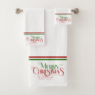 Merry Christmas Retro Typography Bath Towel Set