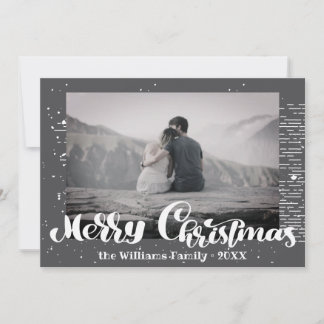 Merry Christmas Retro Typography Family Photo Holiday Card