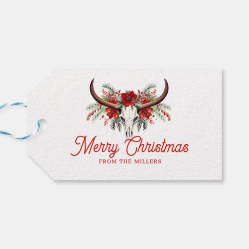 Merry Christmas Retro Typography Floral Skull 2 Gift Tags