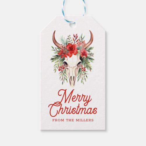 Merry Christmas Retro Typography Floral Skull Gift Tags