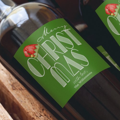 Merry Christmas Retro Typography Green Wine Label