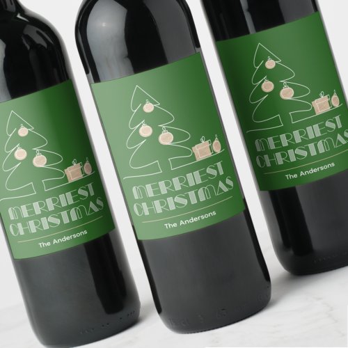 Merry Christmas Retro Typography Green Wine Label