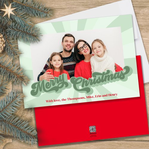 Merry Christmas Retro Typography Multi Photo  Holiday Card
