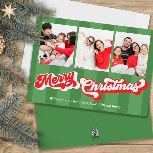 Merry Christmas Retro Typography Multi Photo  Holiday Card