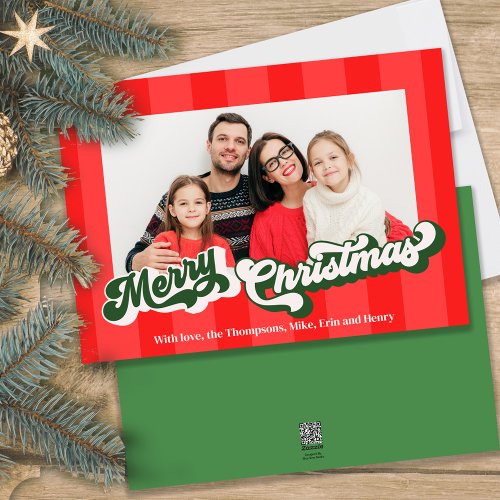 Merry Christmas Retro Typography Red Green Photo Holiday Card