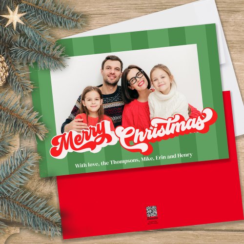 Merry Christmas Retro Typography Red Green Photo Holiday Card