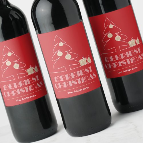 Merry Christmas Retro Typography Red Wine Label