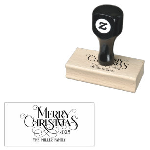 Merry Christmas Retro Typography Rubber Stamp
