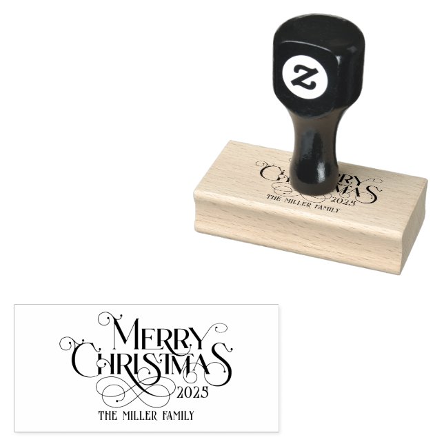 Merry Christmas Retro Typography Rubber Stamp (Stamped)