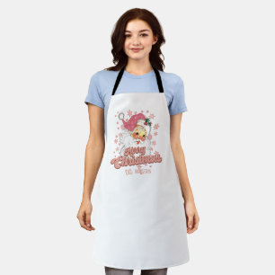 Merry Christmas Retro Typography Santa Pink Hat Apron