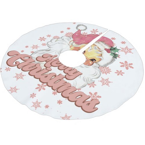 Merry Christmas Retro Typography Santa Pink Hat Brushed Polyester Tree Skirt