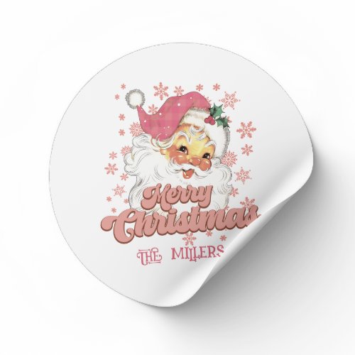 Merry Christmas Retro Typography Santa Pink Hat Classic Round Sticker