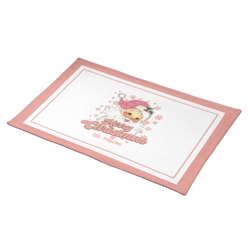 Merry Christmas Retro Typography Santa Pink Hat Cloth Placemat