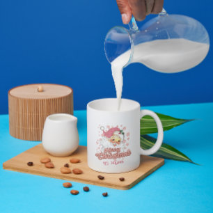 Merry Christmas Retro Typography Santa Pink Hat Coffee Mug