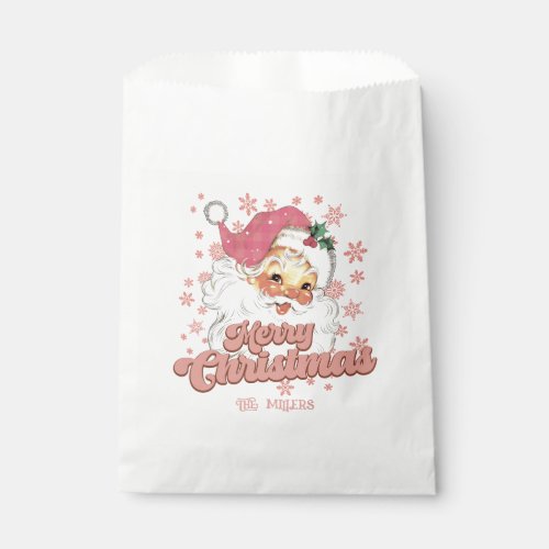 Merry Christmas Retro Typography Santa Pink Hat Favor Bag
