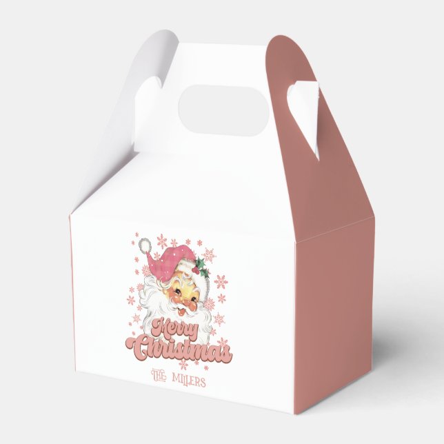Merry Christmas Retro Typography Santa Pink Hat Favor Boxes (Front Side)