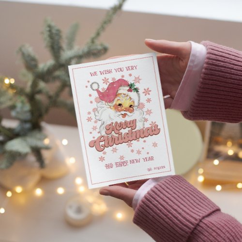 Merry Christmas Retro Typography Santa Pink Hat Invitation