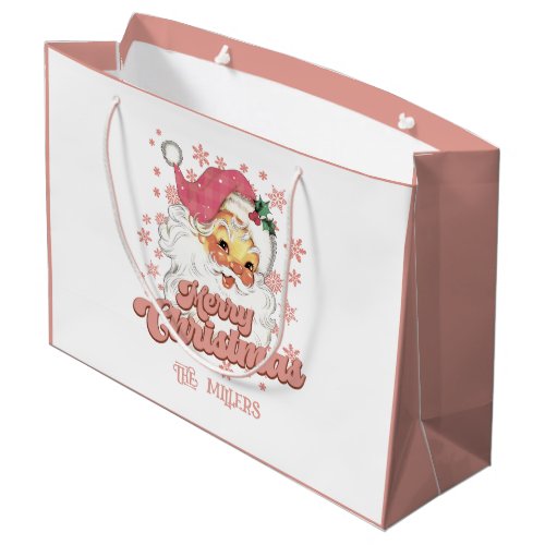 Merry Christmas Retro Typography Santa Pink Hat Large Gift Bag