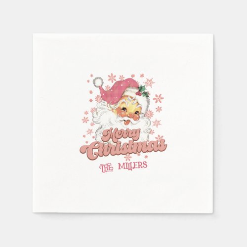 Merry Christmas Retro Typography Santa Pink Hat Napkins