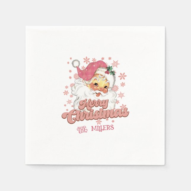Merry Christmas Retro Typography Santa Pink Hat Napkins (Front)