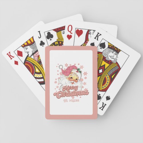 Merry Christmas Retro Typography Santa Pink Hat Playing Cards