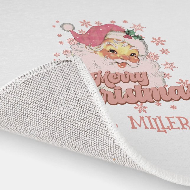 Merry Christmas Retro Typography Santa Pink Hat Rug (Indoor)
