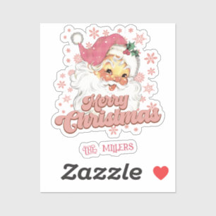 Merry Christmas Retro Typography Santa Pink Hat Sticker