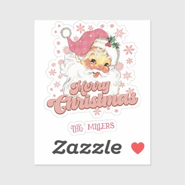 Merry Christmas Retro Typography Santa Pink Hat Sticker (Sheet)