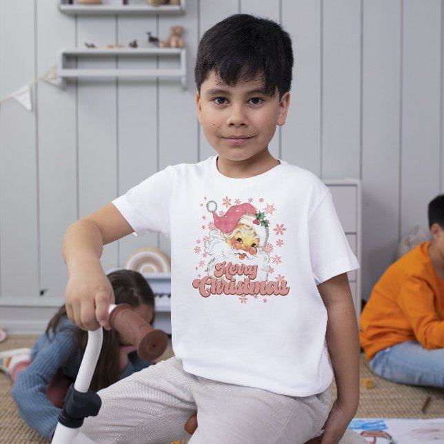 Merry Christmas Retro Typography Santa Pink Hat T-Shirt (Creator Uploaded)