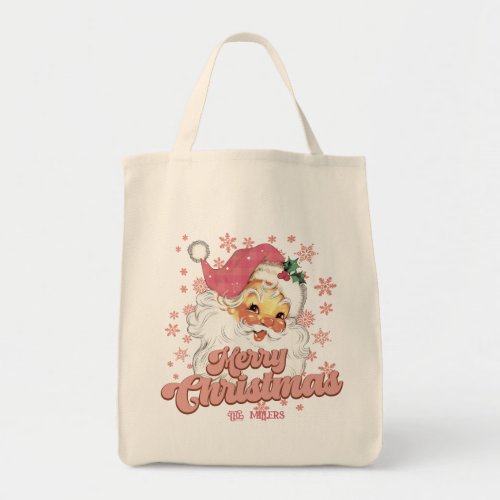 Merry Christmas Retro Typography Santa Pink Hat Tote Bag