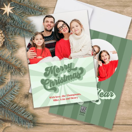 Merry Christmas Retro Typography Two Photo  Holiday Card