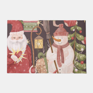 Merry Christmas Retro Vintage Santa Claus Doormat