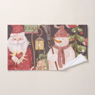 Merry Christmas Retro Vintage Santa Claus Hand Towel