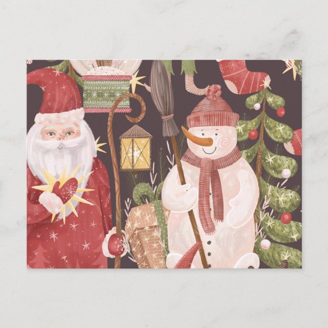 Merry Christmas Retro Vintage Santa Claus   Holiday Postcard (Front)