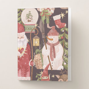 Merry Christmas Retro Vintage Santa Claus Pocket Folder