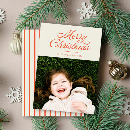 Merry Christmas Retro Vintage Stripe Photo Holiday Card