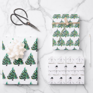 Merry Christmas Retro Vintage Xmas Stars Snowman Wrapping Paper Sheets