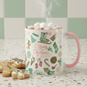 Merry Christmas Retro Winter Doodles Mug