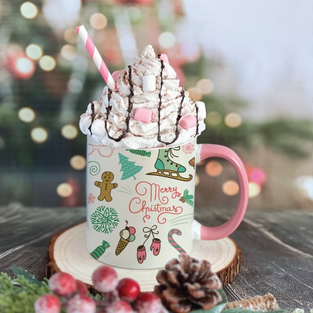 Merry Christmas Retro Winter Doodles Mug (Creator Uploaded)